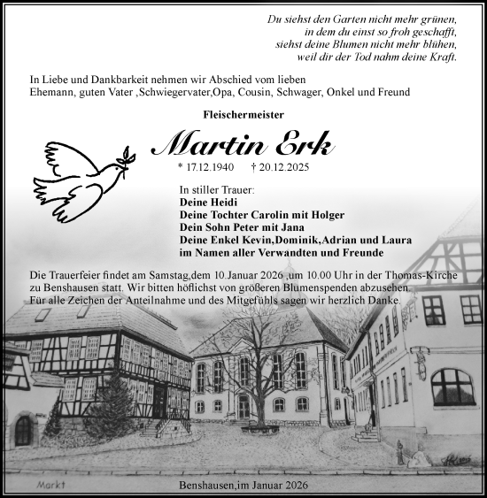 Traueranzeige von Martin Erk von Südthüringer Presse