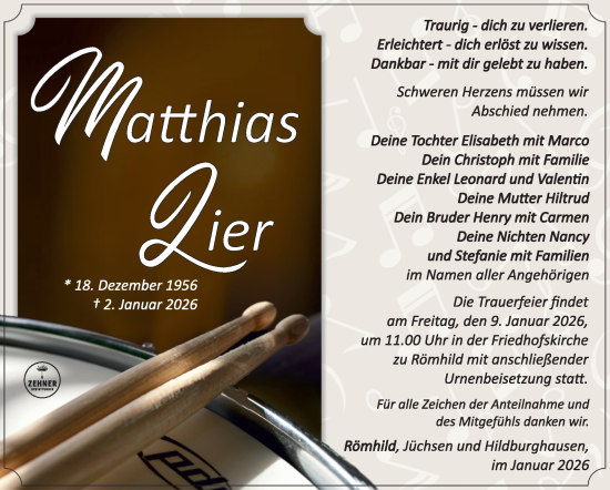 Traueranzeige von Matthias Lier von Südthüringer Presse