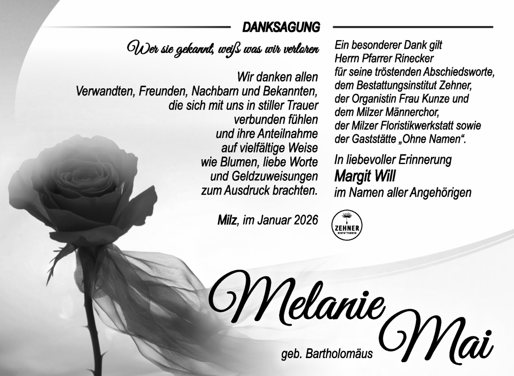  Traueranzeige für Melanie Mai vom 03.01.2026 aus Südthüringer Presse
