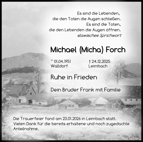 Traueranzeige von Michael Forch von Südthüringer Presse