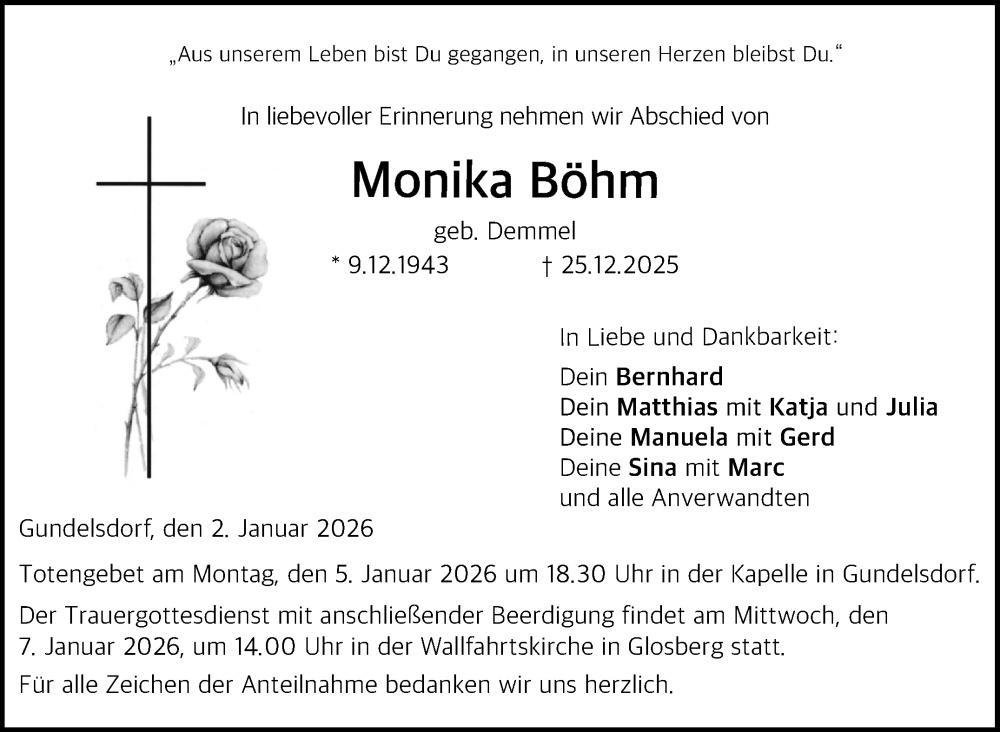  Traueranzeige für Monika Böhm vom 02.01.2026 aus Neue Presse Coburg