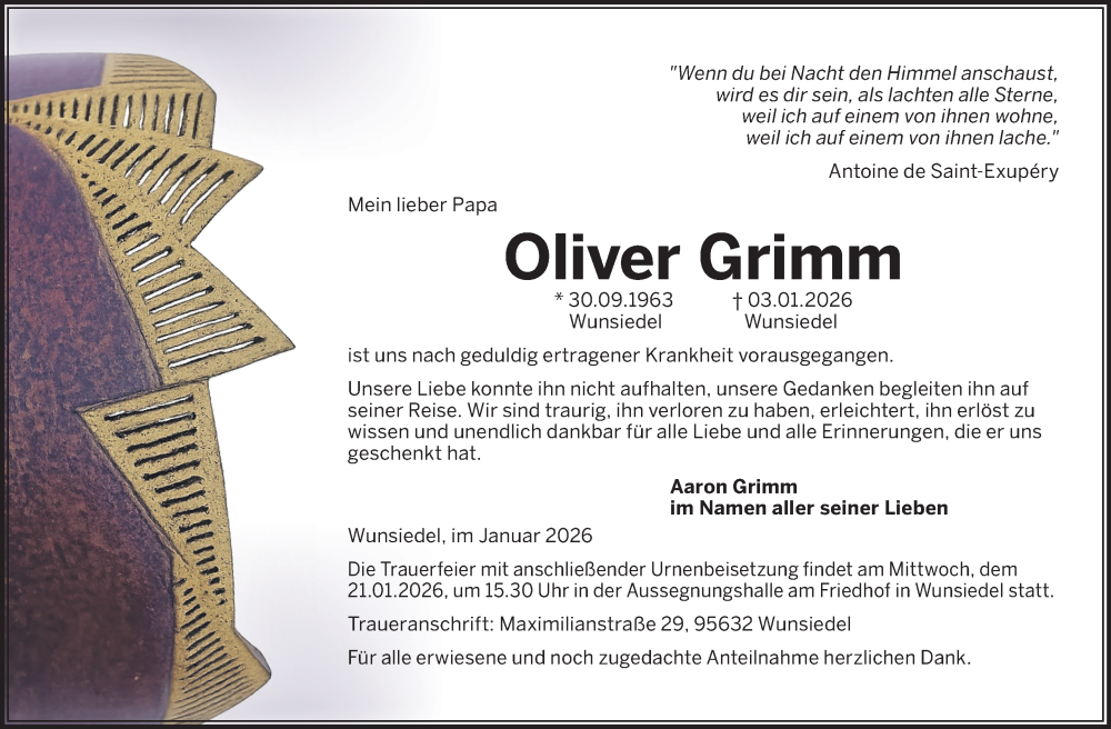  Traueranzeige für Oliver Grimm vom 17.01.2026 aus Frankenpost
