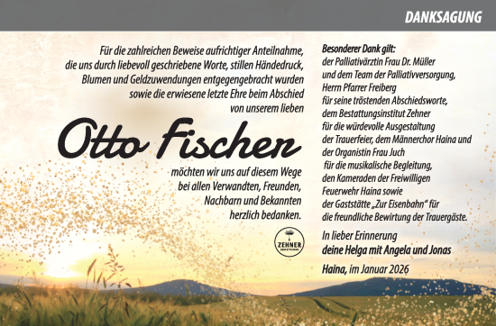 Traueranzeige von Otto Fischer von Südthüringer Presse