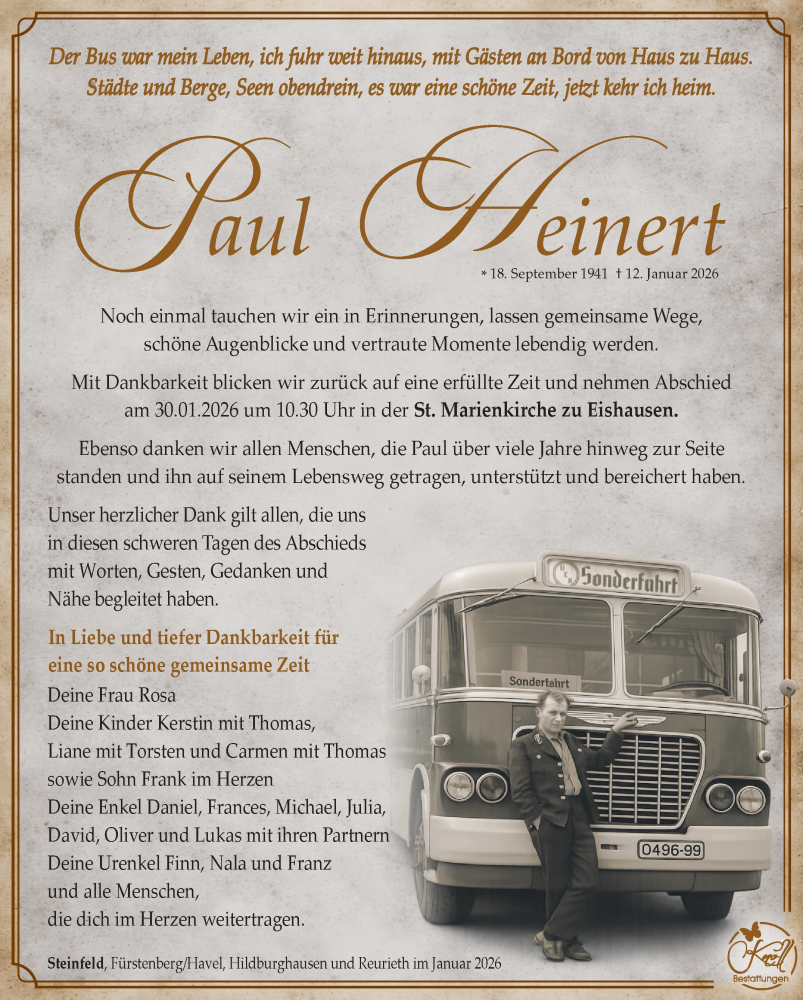  Traueranzeige für Paul Heinert vom 24.01.2026 aus Südthüringer Presse