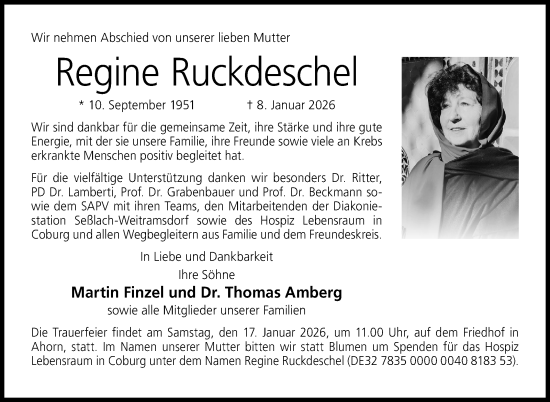 Traueranzeige von Regine Ruckdeschel von Neue Presse Coburg