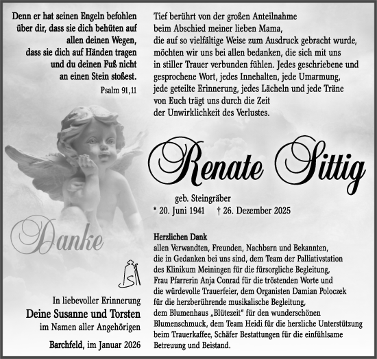 Traueranzeige von Renate Sittig von Südthüringer Presse