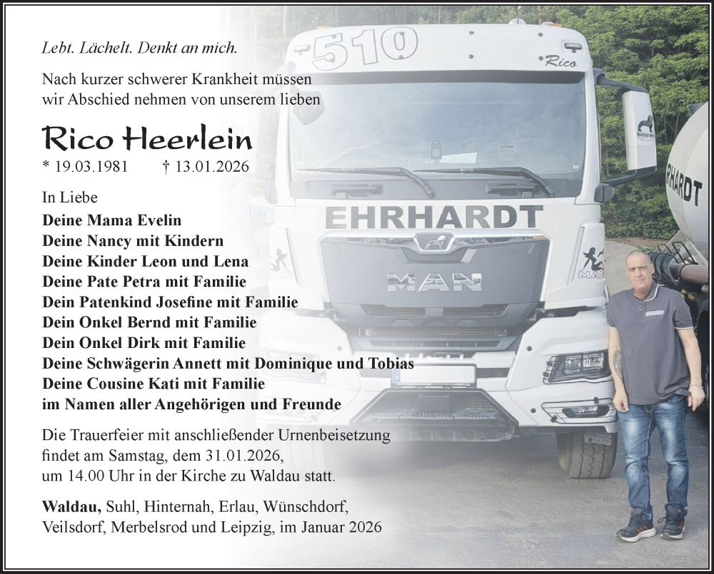  Traueranzeige für Rico Heerlein vom 24.01.2026 aus Südthüringer Presse