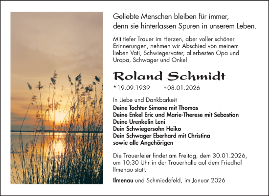 Traueranzeige von Roland Schmidt von Südthüringer Presse