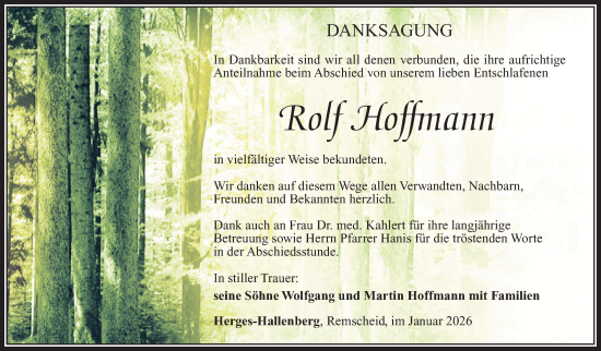 Traueranzeige von Rolf Hoffmann von Südthüringer Presse