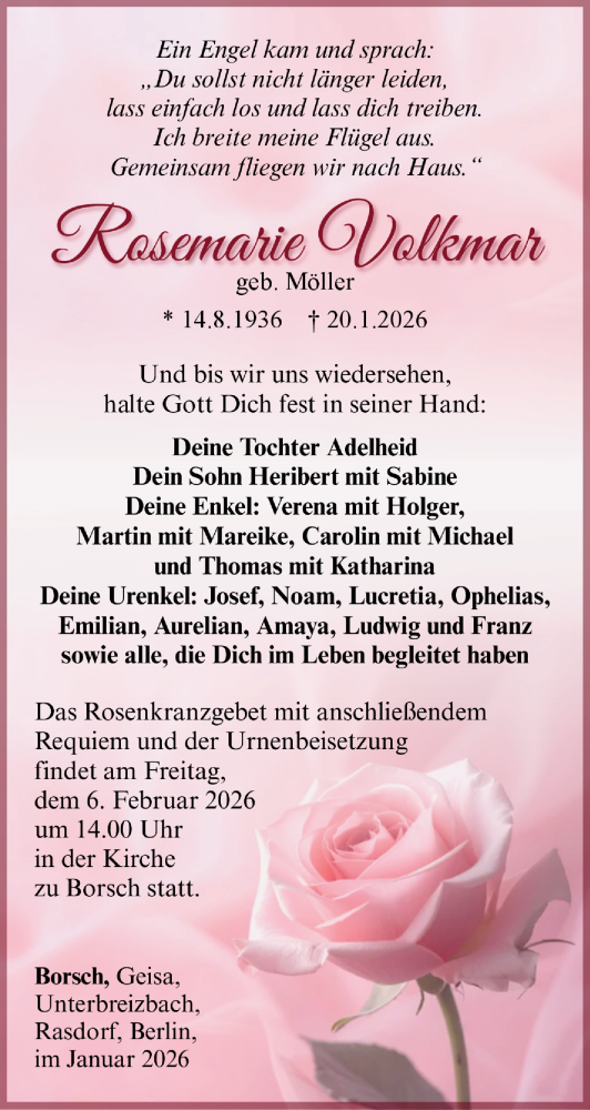 Traueranzeige von Rosemarie Volkmar von Südthüringer Presse