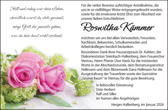 Traueranzeige von Roswitha Kämmer von Südthüringer Presse