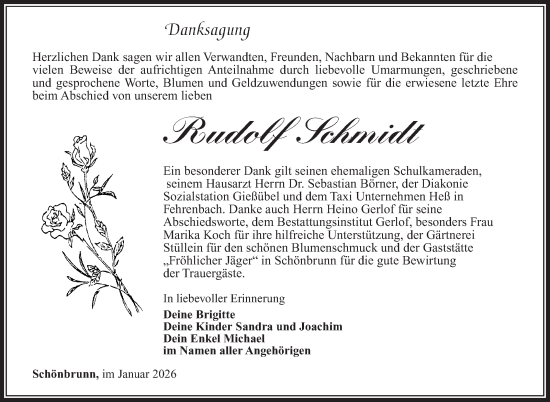 Traueranzeige von Rudolf Schmidt von Südthüringer Presse