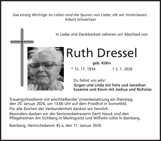 Traueranzeige von Ruth Dressel von Neue Presse Coburg