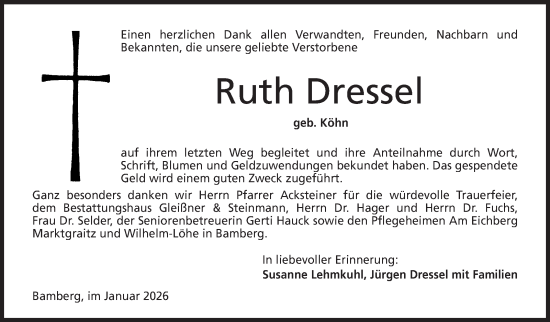 Traueranzeige von Ruth Dressel von Neue Presse Coburg