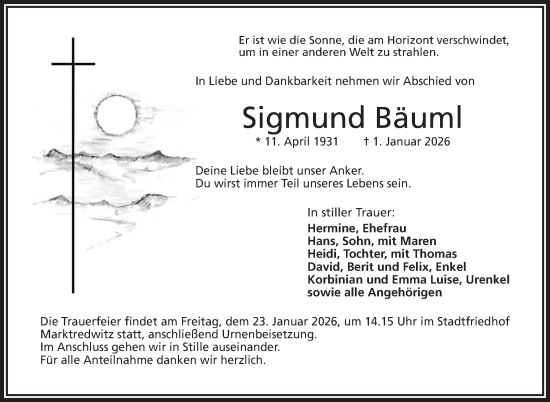 Traueranzeige von Sigmund Bäuml von Frankenpost