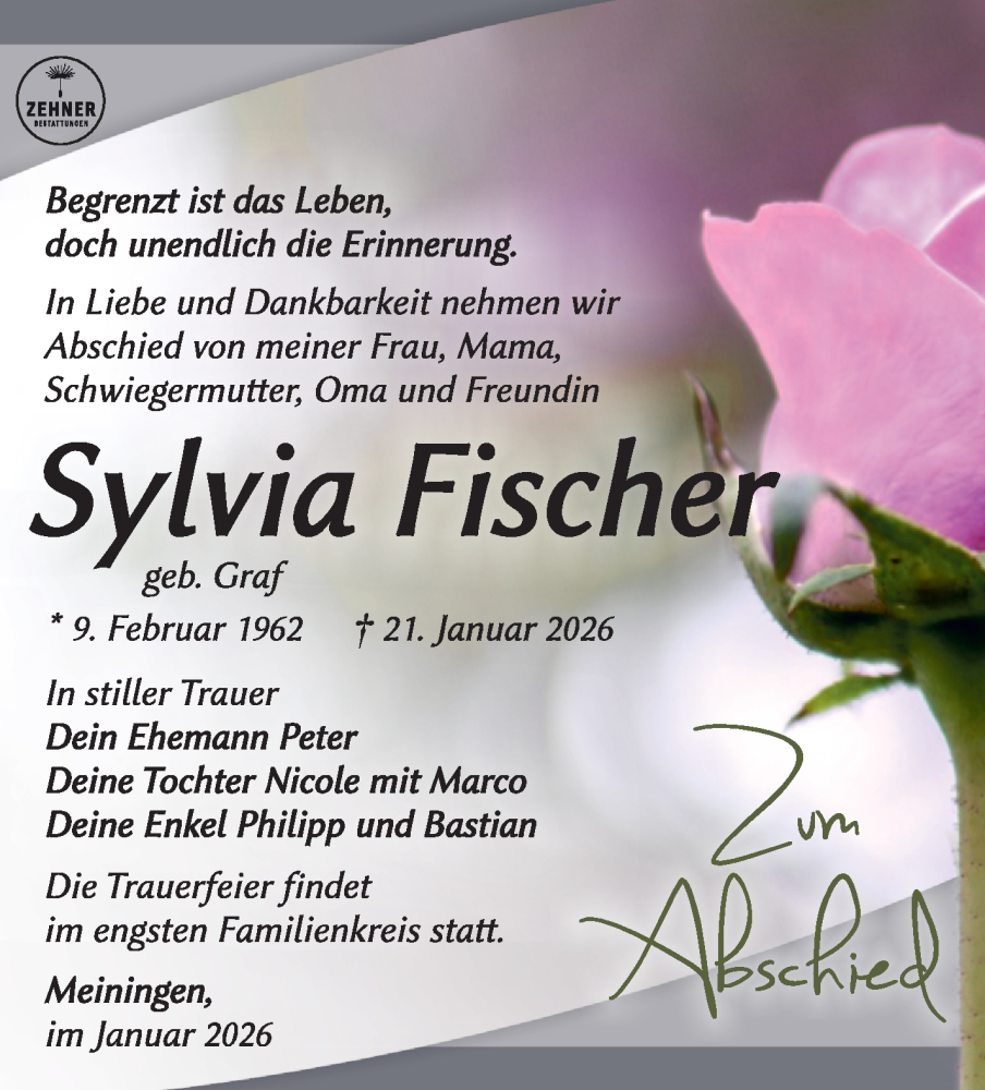  Traueranzeige für Sylvia Fischer vom 31.01.2026 aus Südthüringer Presse