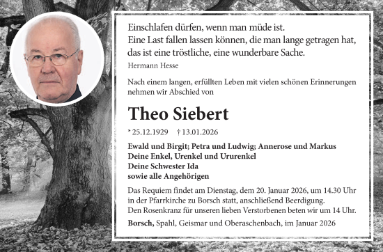 Traueranzeige von Theo Siebert von Südthüringer Presse
