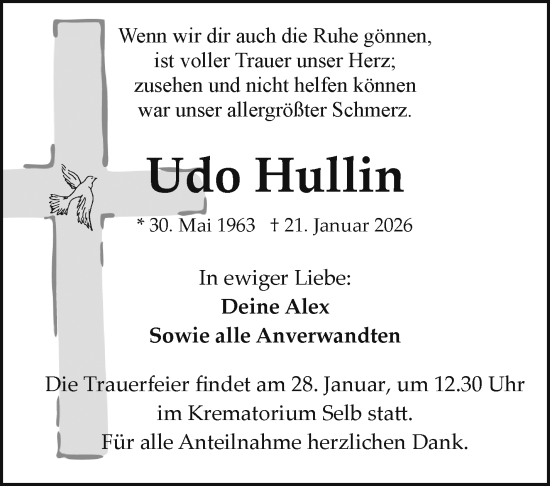 Traueranzeige von Udo Hullin von Frankenpost
