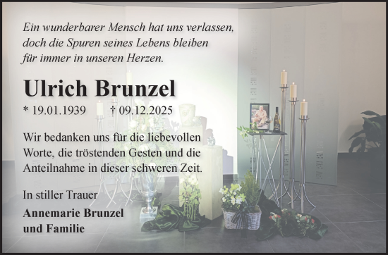 Traueranzeige von Ulrich Brunzel von Südthüringer Presse