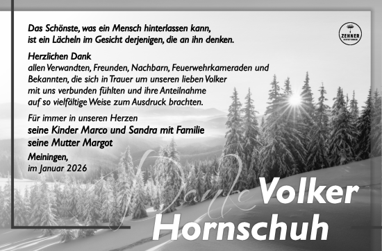 Traueranzeige von Volker Hornschuh von Südthüringer Presse