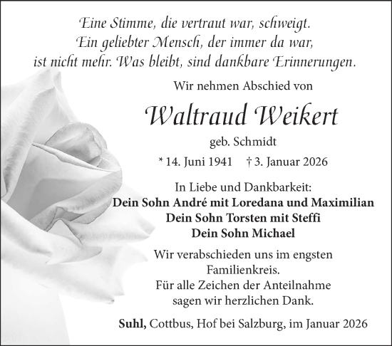 Traueranzeige von Waltraud Weikert von Südthüringer Presse