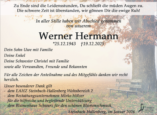 Traueranzeige von Werner Hermann von Südthüringer Presse