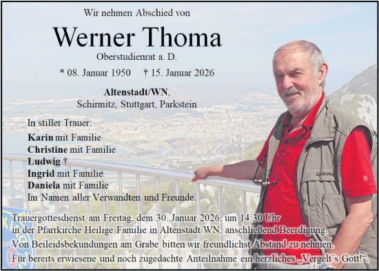 Traueranzeige von Werner Thoma von Frankenpost