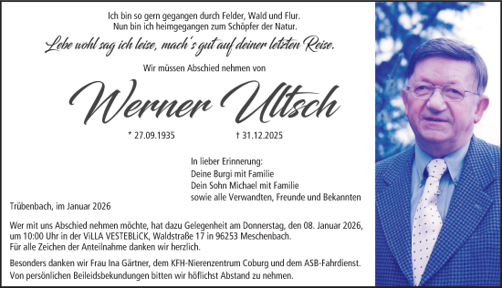 Traueranzeige von Werner Ultsch von Neue Presse Coburg