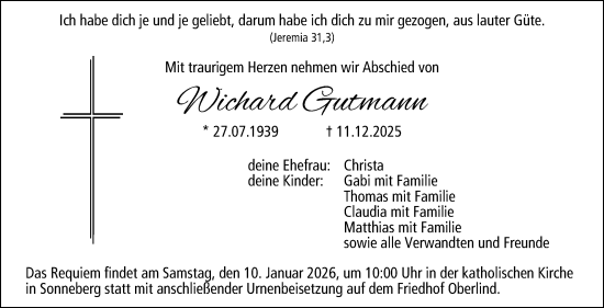 Traueranzeige von Wichard Gutmann von Südthüringer Presse