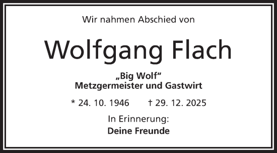 Traueranzeige von Wolfgang Flach von Frankenpost