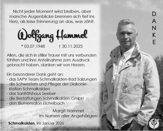 Traueranzeige von Wolfgang Hammel von Südthüringer Presse