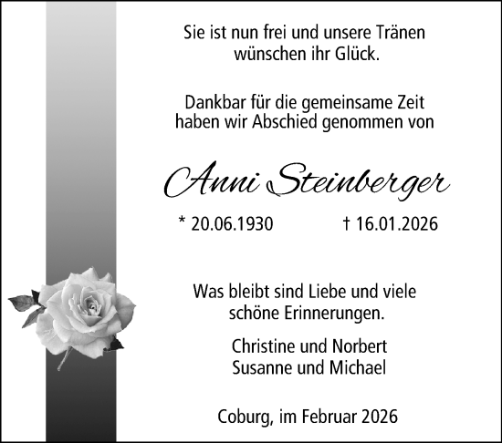 Traueranzeige von Anni Steinberger von Neue Presse Coburg