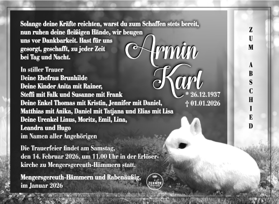 Traueranzeige von Armin Karl von Südthüringer Presse