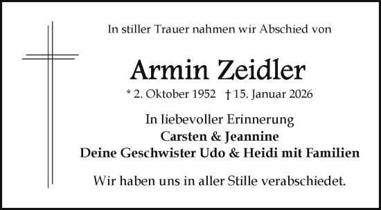 Traueranzeige von Armin Zeidler von Frankenpost