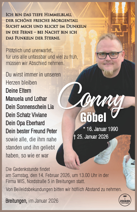 Traueranzeige von Conny Göbel von Südthüringer Presse