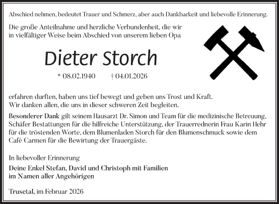 Traueranzeige von Dieter Storch von Südthüringer Presse