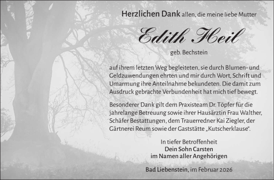 Traueranzeige von Edith Heil von Südthüringer Presse