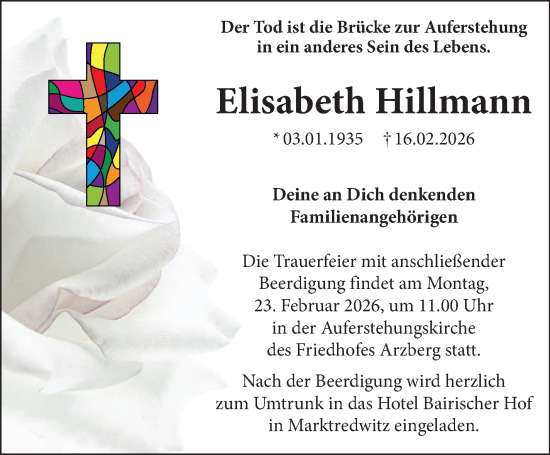 Traueranzeige von Elisabeth Hillmann von Frankenpost