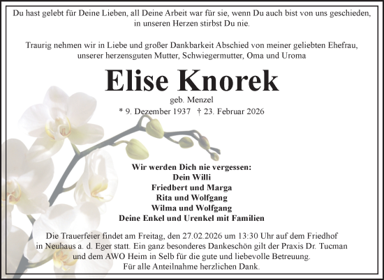 Traueranzeige von Elise Konrek von Frankenpost