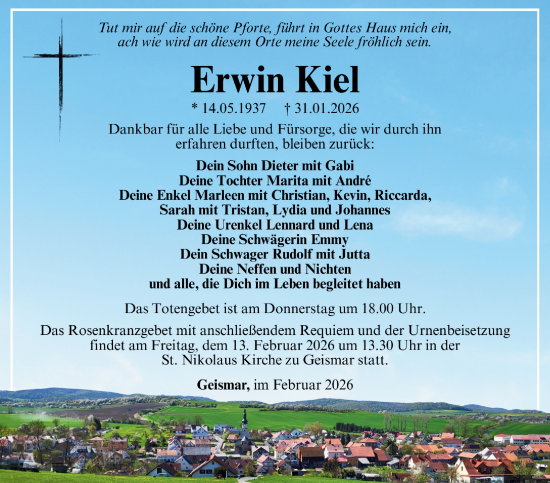Traueranzeige von Erwin Kiel von Südthüringer Presse
