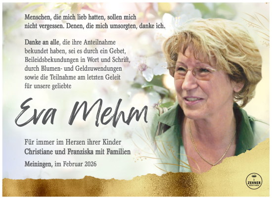Traueranzeige von Eva Mehm von Südthüringer Presse