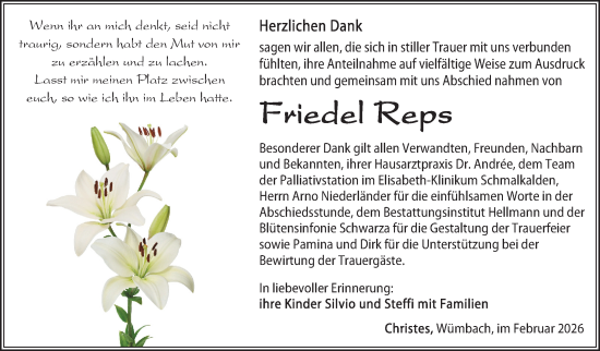 Traueranzeige von Friedel Reps von Südthüringer Presse