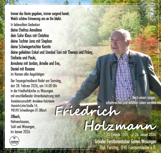 Traueranzeige von Friedrich Holzmann von Südthüringer Presse
