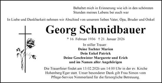 Traueranzeige von Georg Schmidbauer von Frankenpost