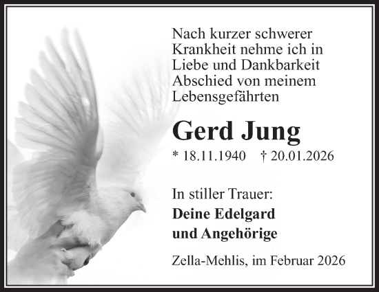 Traueranzeige von Gerd Jung von Südthüringer Presse