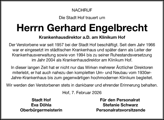 Traueranzeige von Gerhard Engelbrecht von Frankenpost