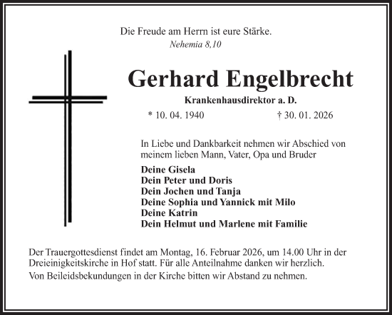 Traueranzeige von Gerhard Engelbrecht von Frankenpost