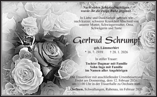 Traueranzeige von Gertrud Schrumpf von Südthüringer Presse