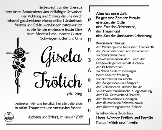 Traueranzeige von Gisela Frölich von Südthüringer Presse