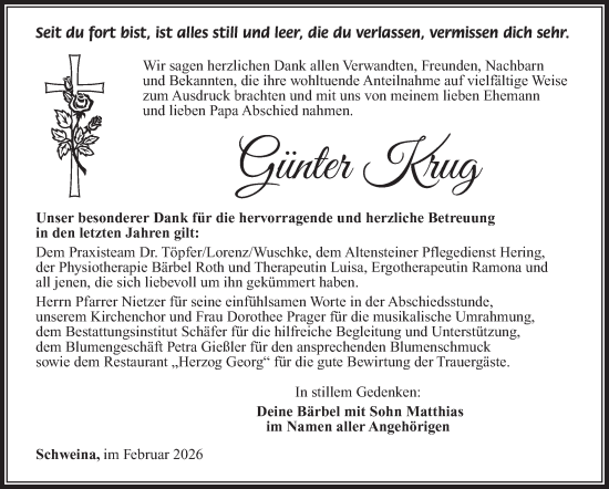 Traueranzeige von Günter Krug von Südthüringer Presse